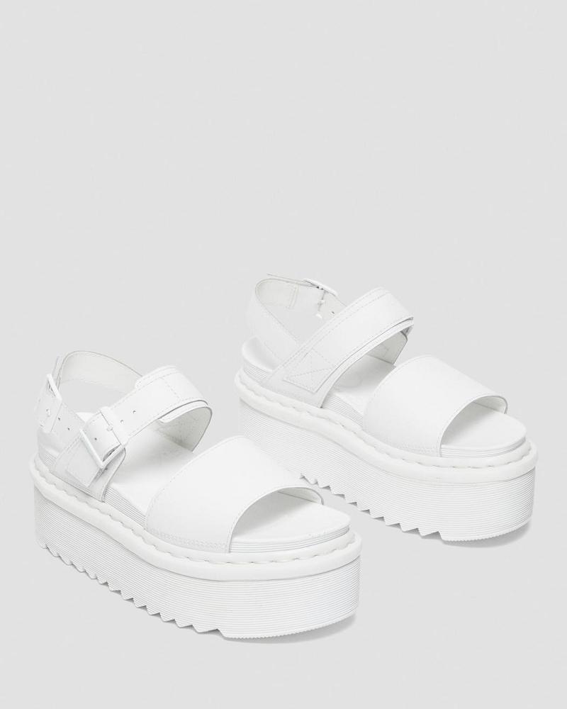 White Women's Dr Martens Voss Mono Leather Platform Gladiator Sandals | CA 306LIS